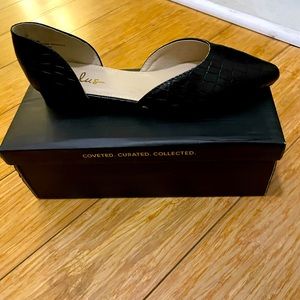 Black Croc Pointed-Toe D'Orsay Flats